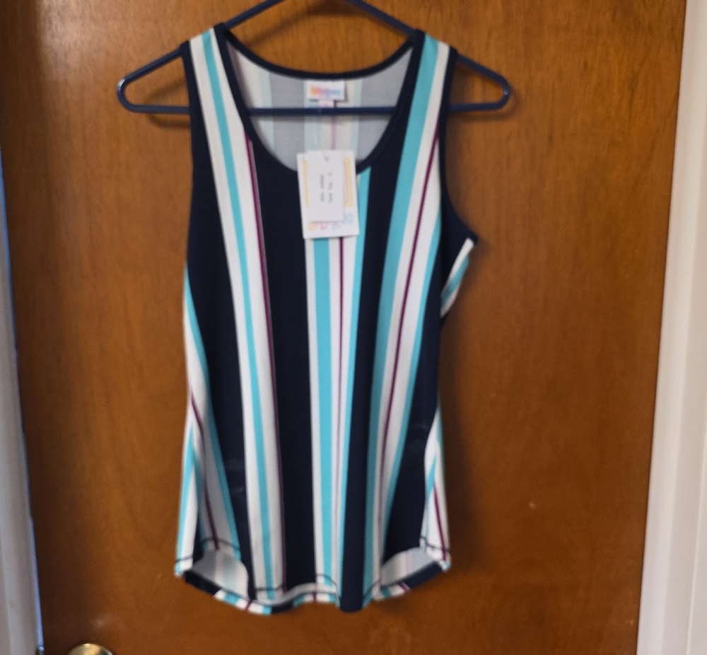 LuLaRoe Striped Sleeveless Tank Top - Navy & Teal